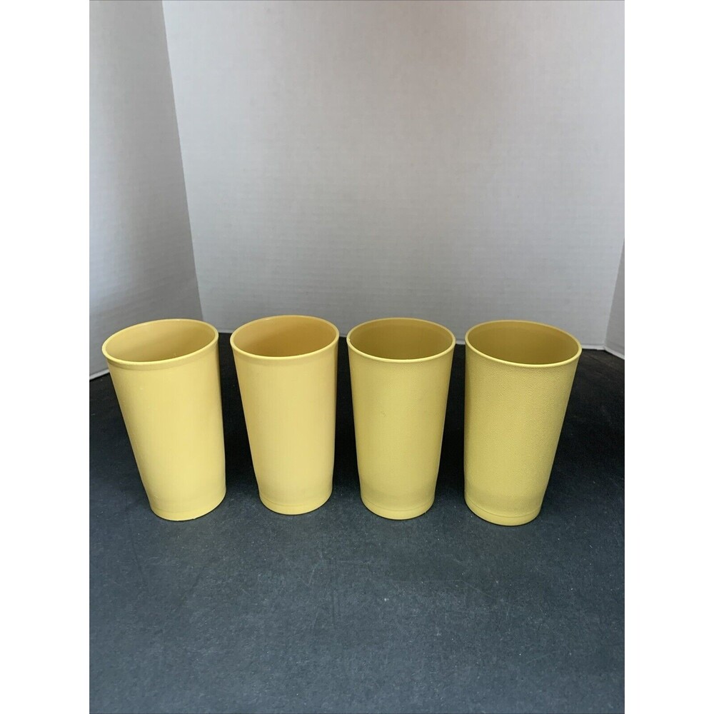 Vintage Set 4 Harvest Gold Tupperware 12 oz Stacking Tumblers Glasses #873